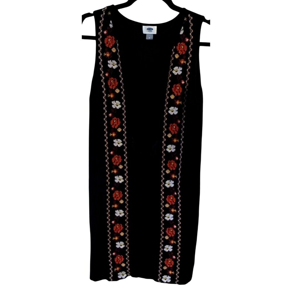 Old Navy Black Sleeveless Embroidered Detail Floral Dress M Boho Chic